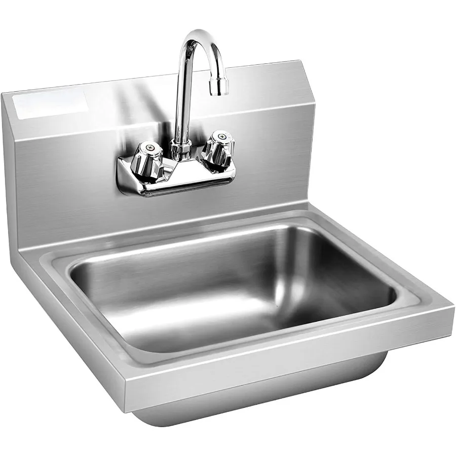 

Commercial Wall Mount Stainless Steel Hand Wash Sink with Faucet for Home Kitchen and Bathroom Applications 17 x 15 Inches Dura