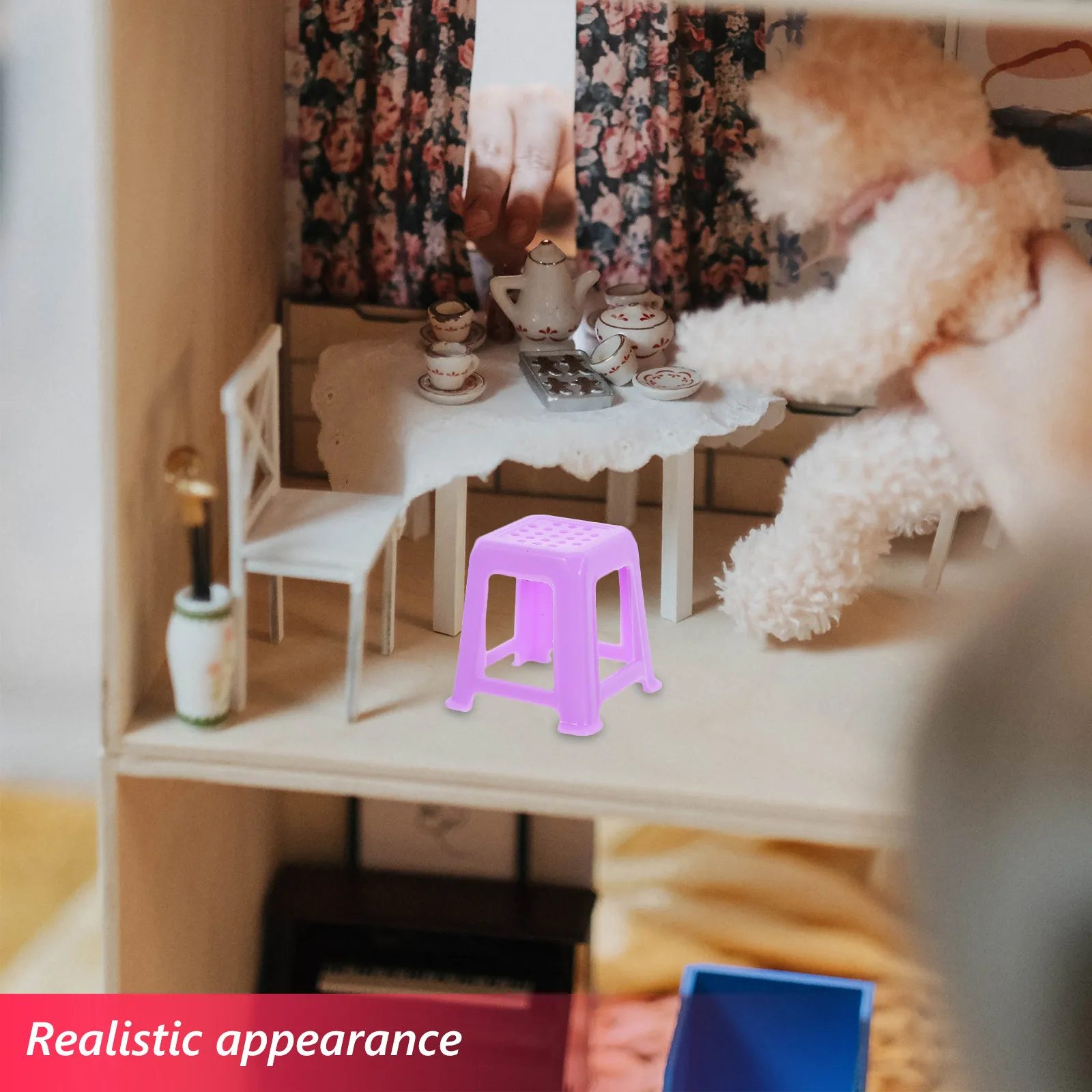 4Pcs Miniature Dollhouse Furniture Chairs Stools Set Realistic Small Accessories for Home Decoration Collection