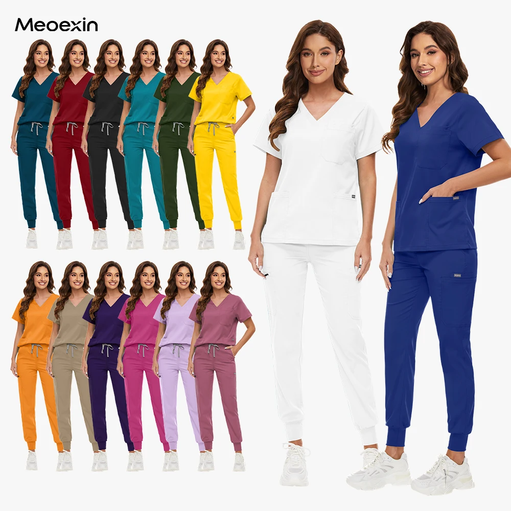 

Wholesale Uniforms Nursing Scrubs Medical Top Scrub Sets Hospital Surgical Uniforms Woman Multicolor Joggers Set Beauty Spa Suit