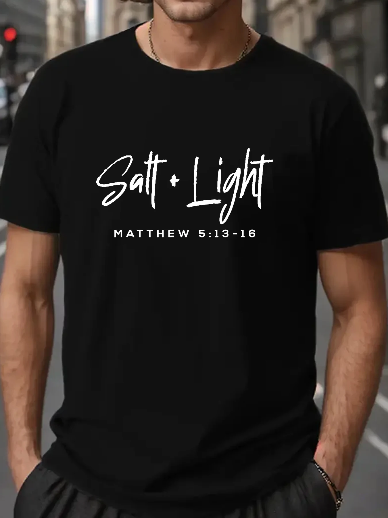 Camiseta de Navidad Salt Light para hombre, ropa de manga corta, suelta, con estampado de la Biblia cristiana, de 5:13 a 16