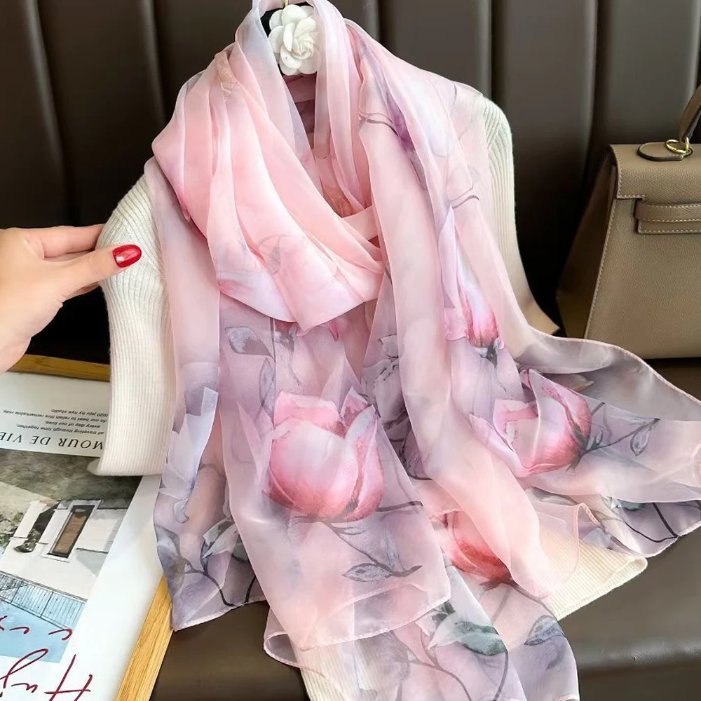 New Fashion Spring/Summer Women Floral Printing Large Shawl Beach Silk Scarf Shawls Female Long Wraps Beach Sunscreen Hijab