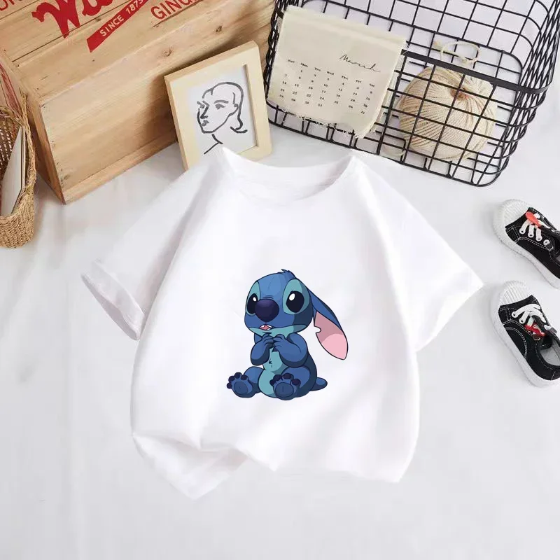 Anime Kawaii Stitch Tshirt Kids Boys Tshirts 3-14 Children's Summer Fashion Multiple Cartoon Casual Girls T-shirts Short Sleeve