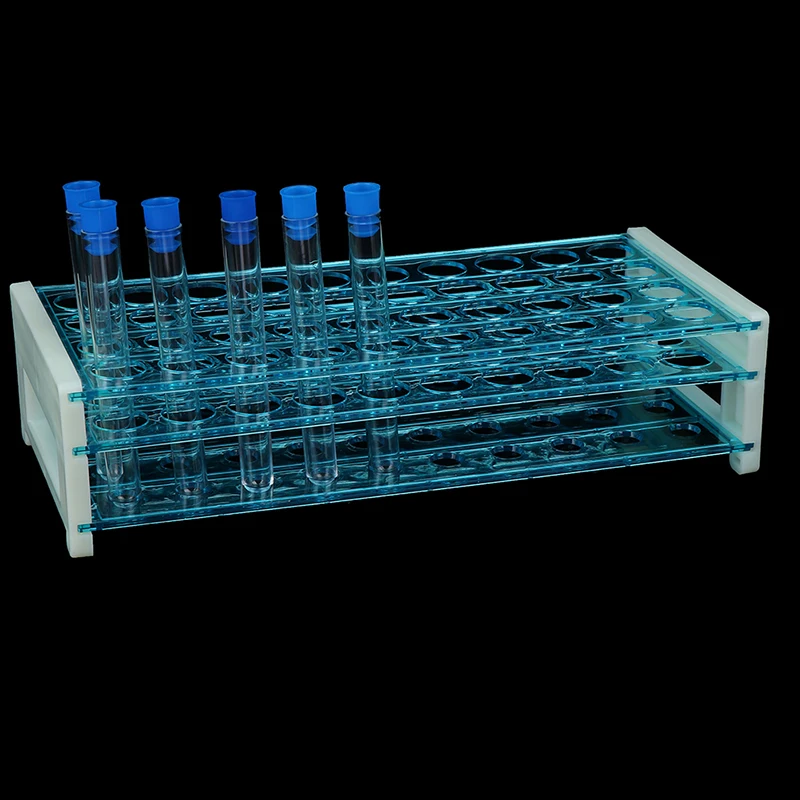 10pcs Plastic Test Tubes Vials With Caps & Pipe Rack Holder Stand 40/50 Holes