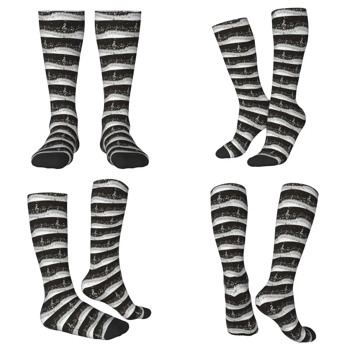 All Seasons Golden Musical Notes Piano Keyboard Socks Harajuku Sport Middle Tube Socks Soft Fashion Stockings for Men Women