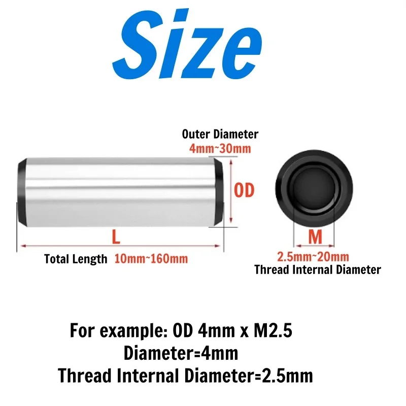 45# Steel Hardened Internal Thread Cylindrical Pin M2.5M3M4M5M6M8M10M12M16M20 Single Head Threaded Locating Dowel Pin for Mould