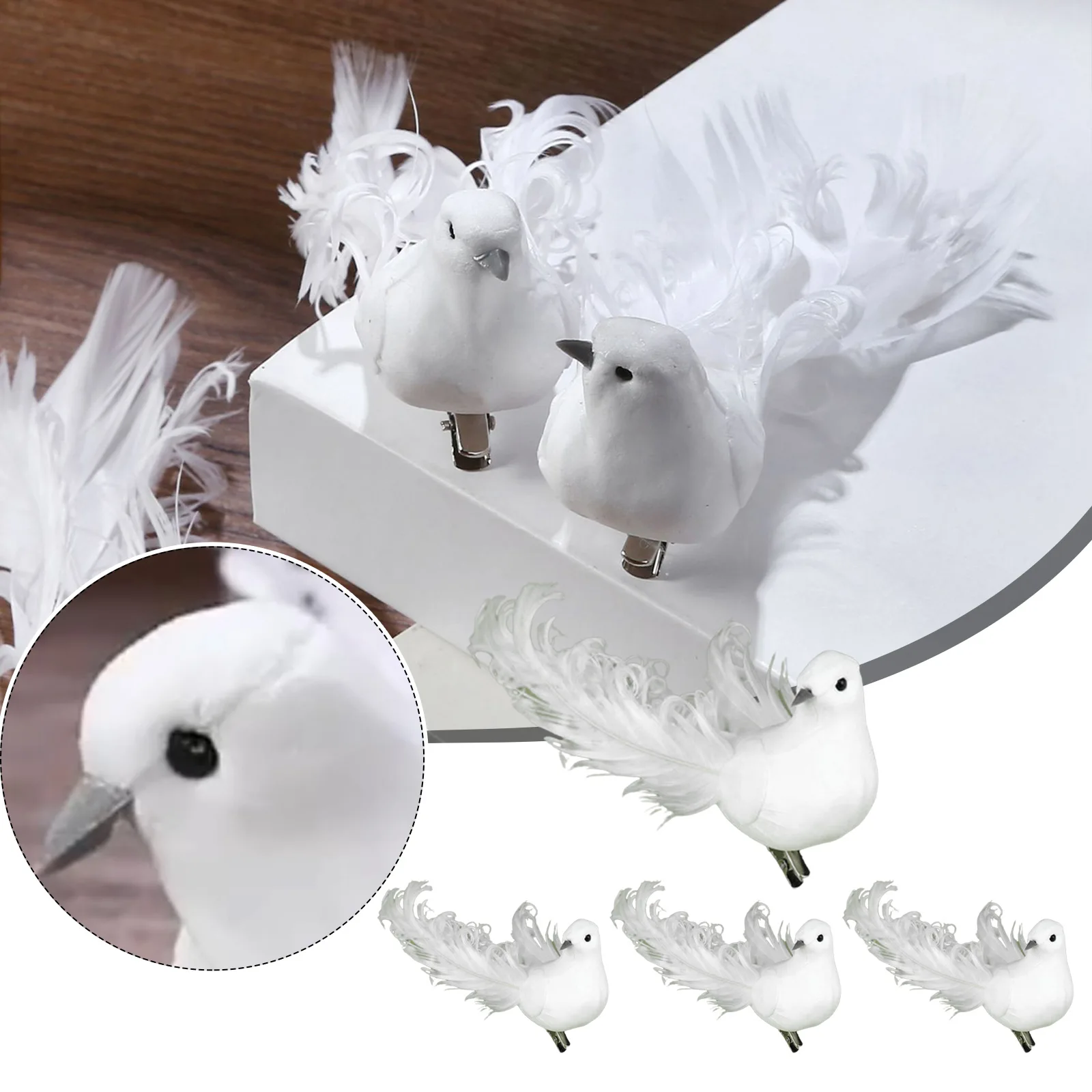 4pc Artificial Pigeon Birds Fake Doves Simulation Feather Pigeon Garden Statues Lawn Ornaments Christmas Tree Wedding Party Deco