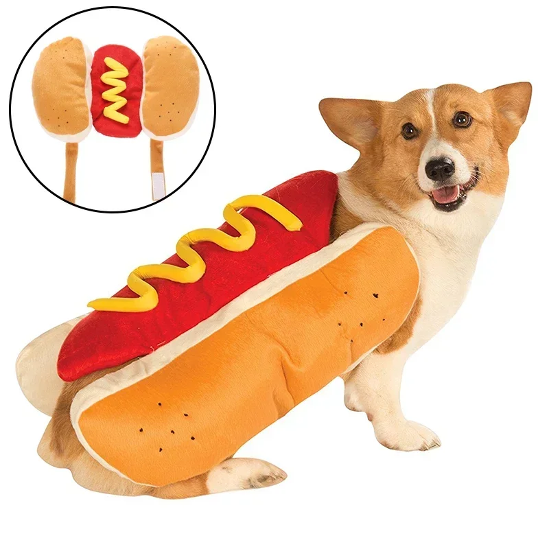 Pet Dress Up Costume Hot Dog Shaped Dachshund Sausage Adjustable Clothes Funny Warmer for Puppy Cat  Supplies