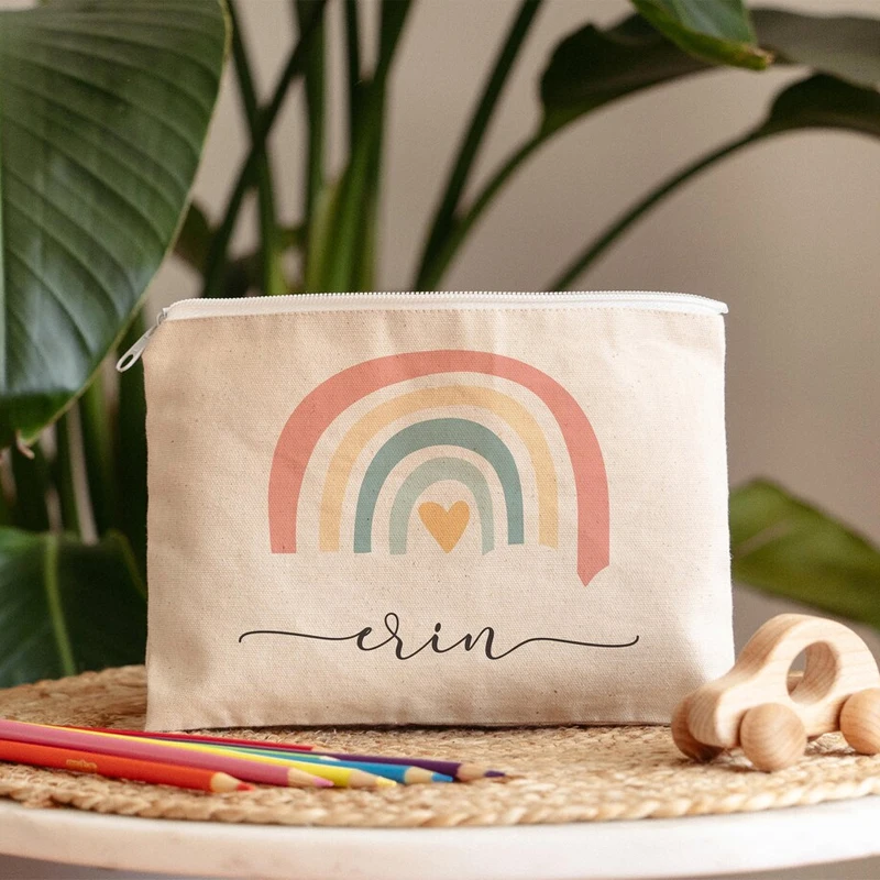

Personalized Rainbow Canvas Pencil Case Preschooler Zipper Pouch Back To School Decoration Supplies Teacher Appreciation Gifts