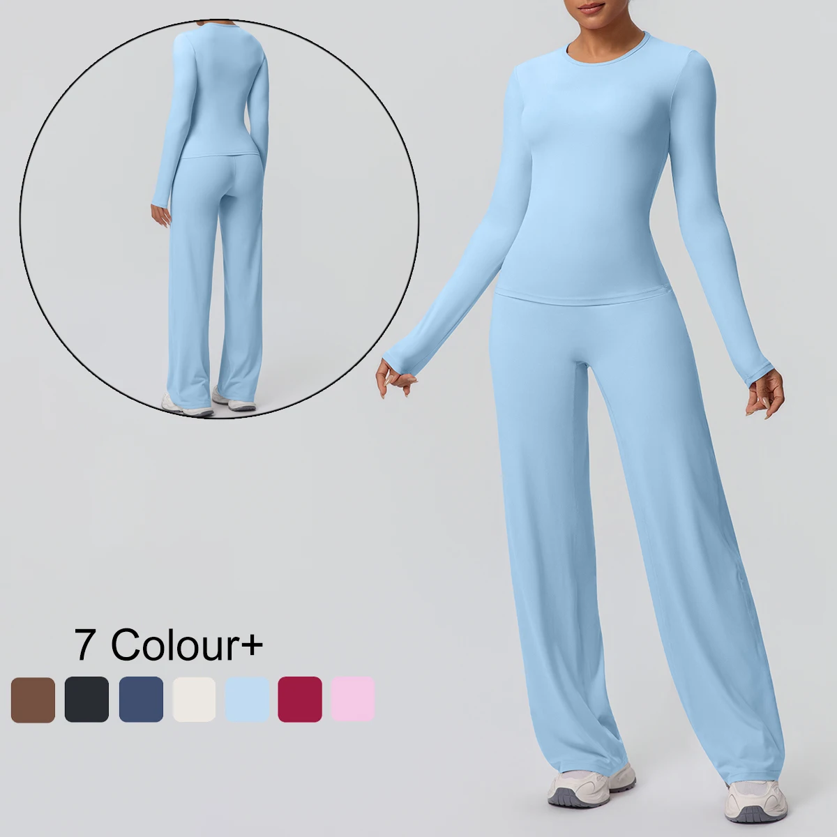 Legging de couleur unie, ensemble pantalon de course à manches longues, ample, Push-Up, pantalon à jambes larges, Slim, sensation nue, haut d'entraînement, ensemble de Yoga