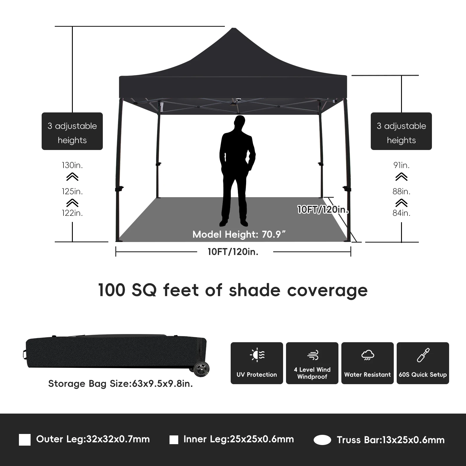 10x10 Ft Pop Up Canopy Tent,Portable Heavy Duty Commercial Canopy with Wheeled Carry Bag, 4 Sandbags,UV Protection