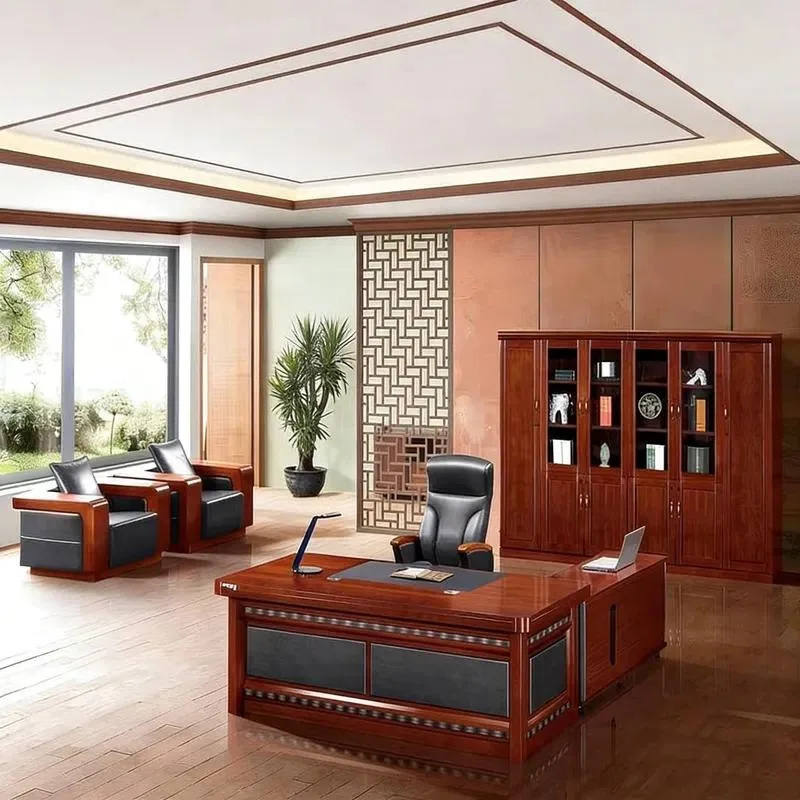 Mahogany Luxury Gold Executive Writing Desk Solid Wood Office Furniture for Boss
