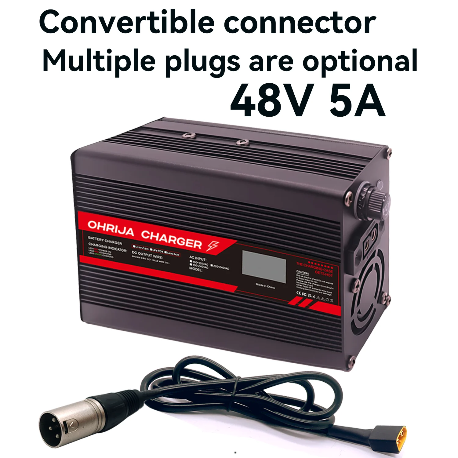48V 5A LCD Dispay Lead Acid battery charger quick aluminum shell suitable for 4s  charger detachable connector plug is optional