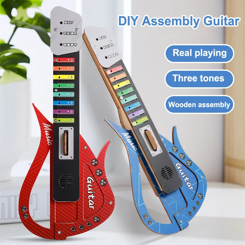 

3D Wooden Electric Guitar Handmade DIY Educational Assembly Guitar Children's Creative Musical Instrument Toy Birthday Gift