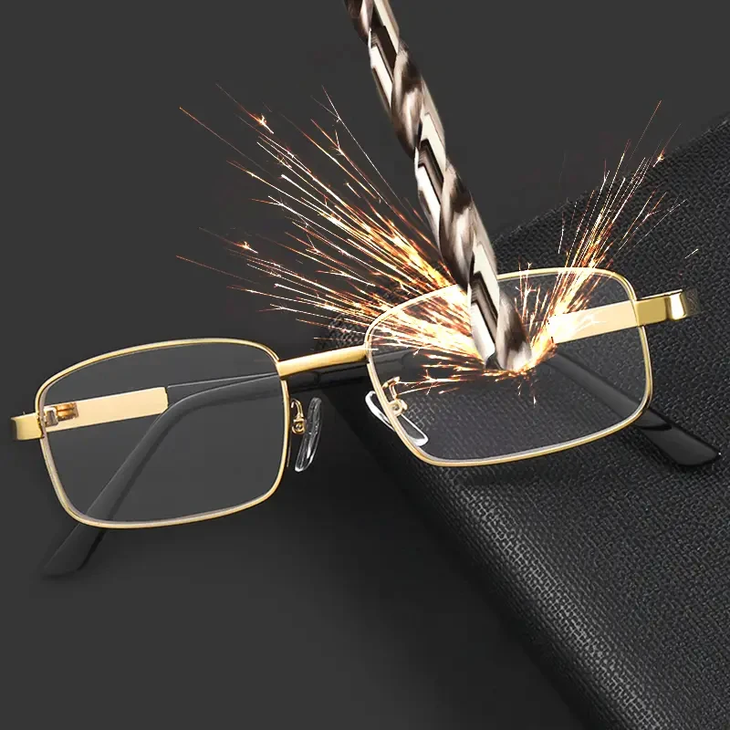 Kratzfeste Lesebrille mit Etui – Vollformat aus goldener und schwarzer Legierung, langlebige Presbyopie-Brille mit Vergrößerungsdioptrien für