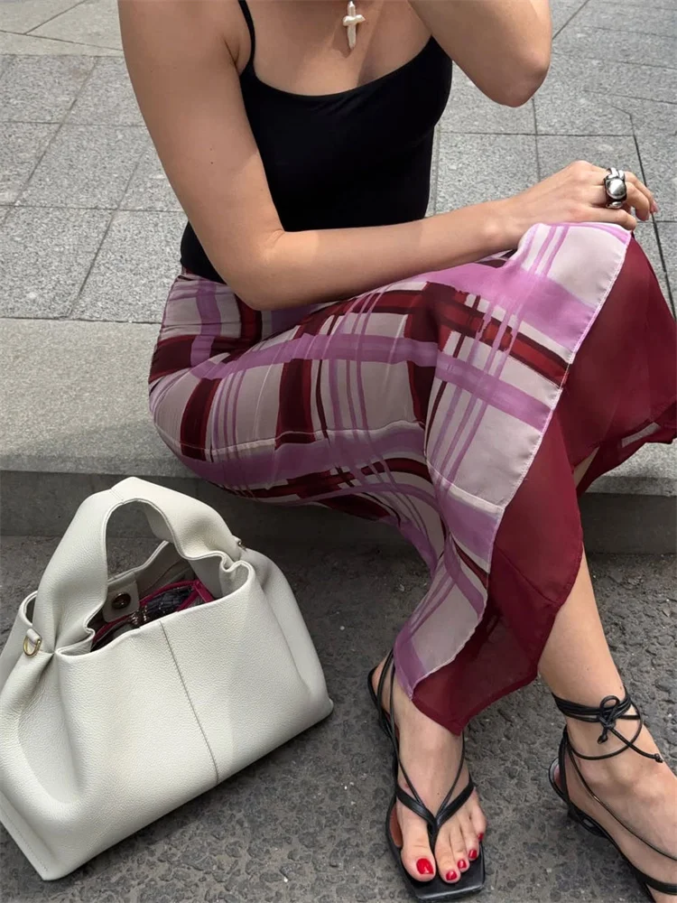 Tossy Contrast Printed Elegant Long Skirt For Women High Waist Slim Commute Patchwork Autumn 2025 New Clothes Female Maxi Skirt