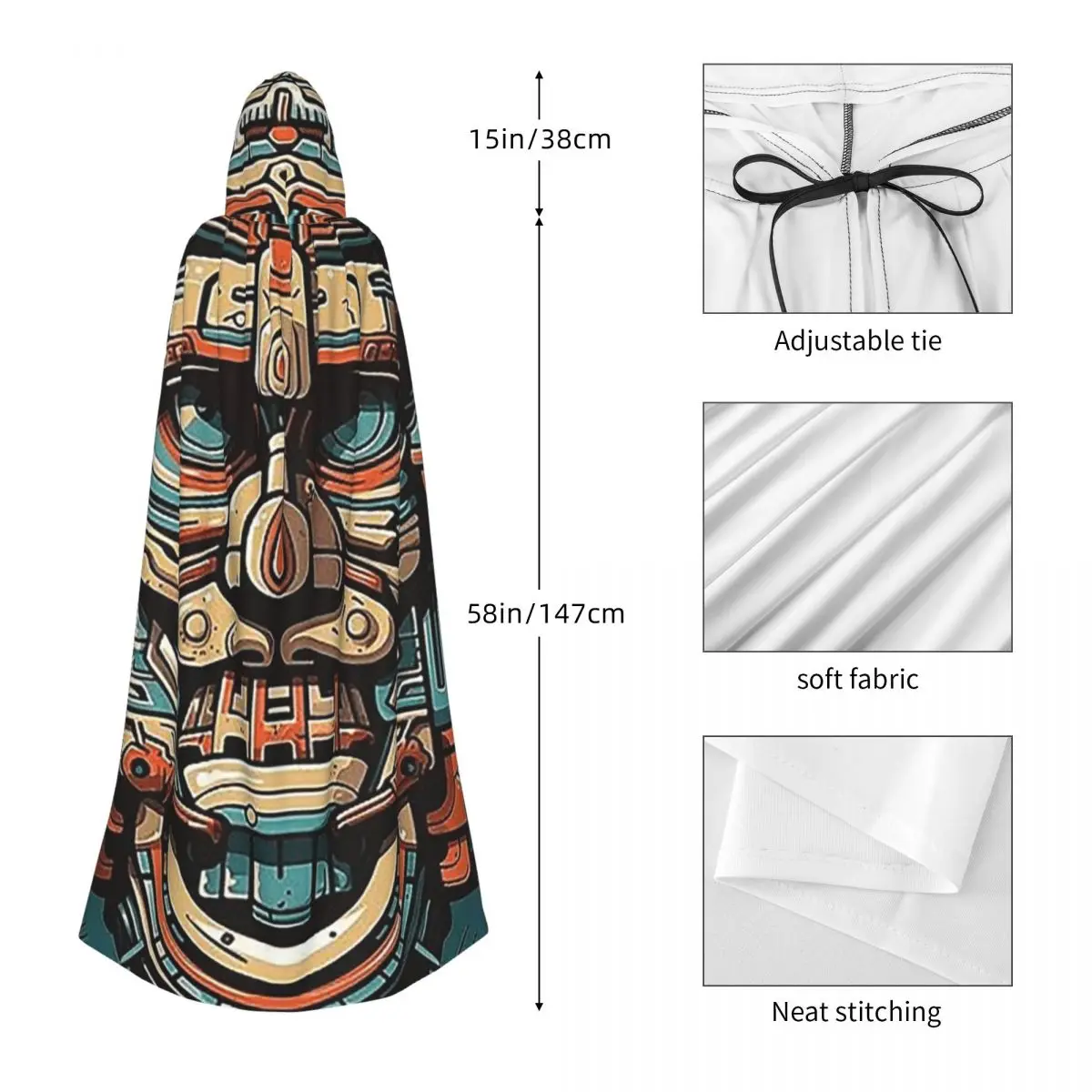 الطواطم العرقية من الهنود تيكي عباءة طويلة مقنعين الساحرة القرون الوسطى زي تأثيري كيب حفلة الهالوين الكبار للجنسين