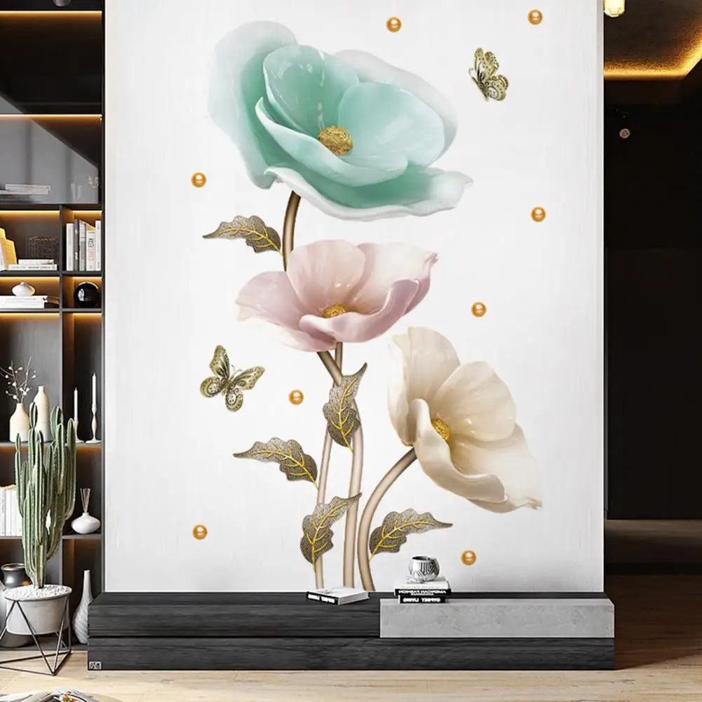 Elegant Orchid Plant Wall Stickers Durable PVC Material Easy to Clean High-Adhesive Design Decorative Painting Decals Home Decor