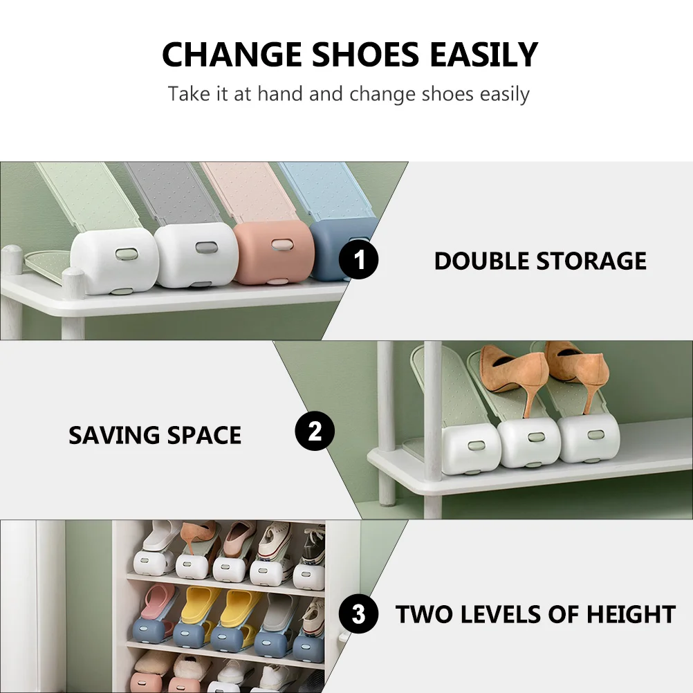 

4pcs Shoe Storage Rack PP Material Space Saving Double Layer Adjustable Shoe Holder Stand Footwear Rack Shelf Home Organizer
