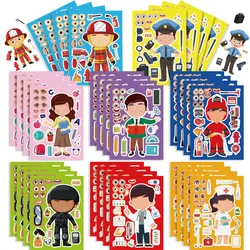 Children Make a Face Stickers DIY Your Own Nurses Doctors Firefighters Teachers Police Officers Puzzle Sticker Kids Eduction Toy