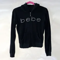 Gothic Rhinestone Bebe Alphabet Print 2023 Autumn Winter New Long Sleeve Oversized Loose Zipper Hoodie Streetwear Y2k Sweatshirt