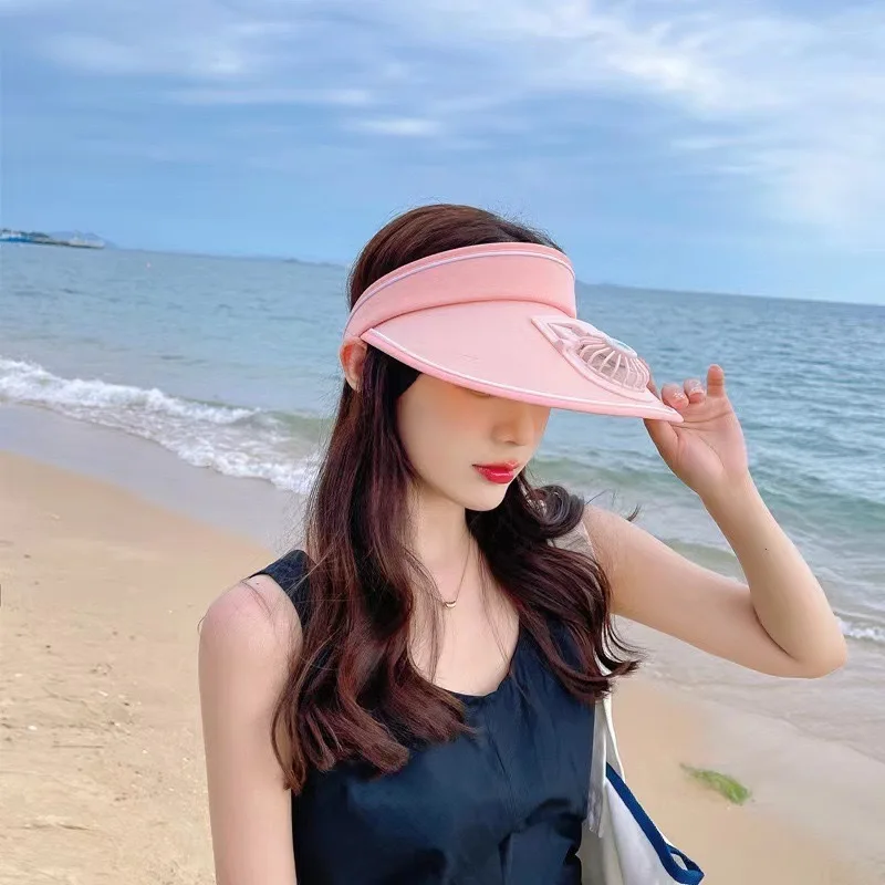 1 Cool Hat with a Large brim Fan Cap 3 Levels of Wind Power Adjustable Angle, Windproof Belt for Outdoor Leisure and Cool Summer