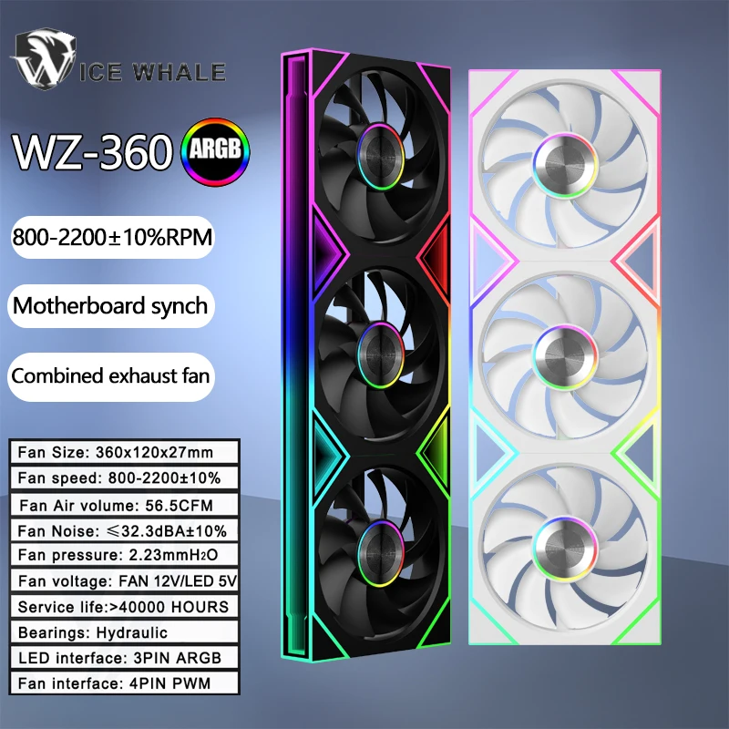 

Вентилятор ICE Whale WZ Series, комбинированный, для шасси, 12 см, ARGB, с воздушным охлаждением, вытяжной, 800-2200 об/мин