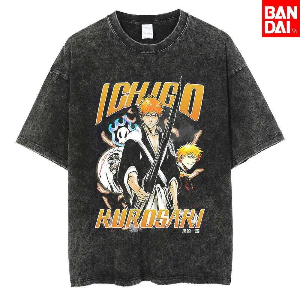 

Bleach Uryu Ishida T Shirt Men 2026 Summer Vintage Acid Wash Oversized Tee Anime Streetwear Harajuku Loose Cotton