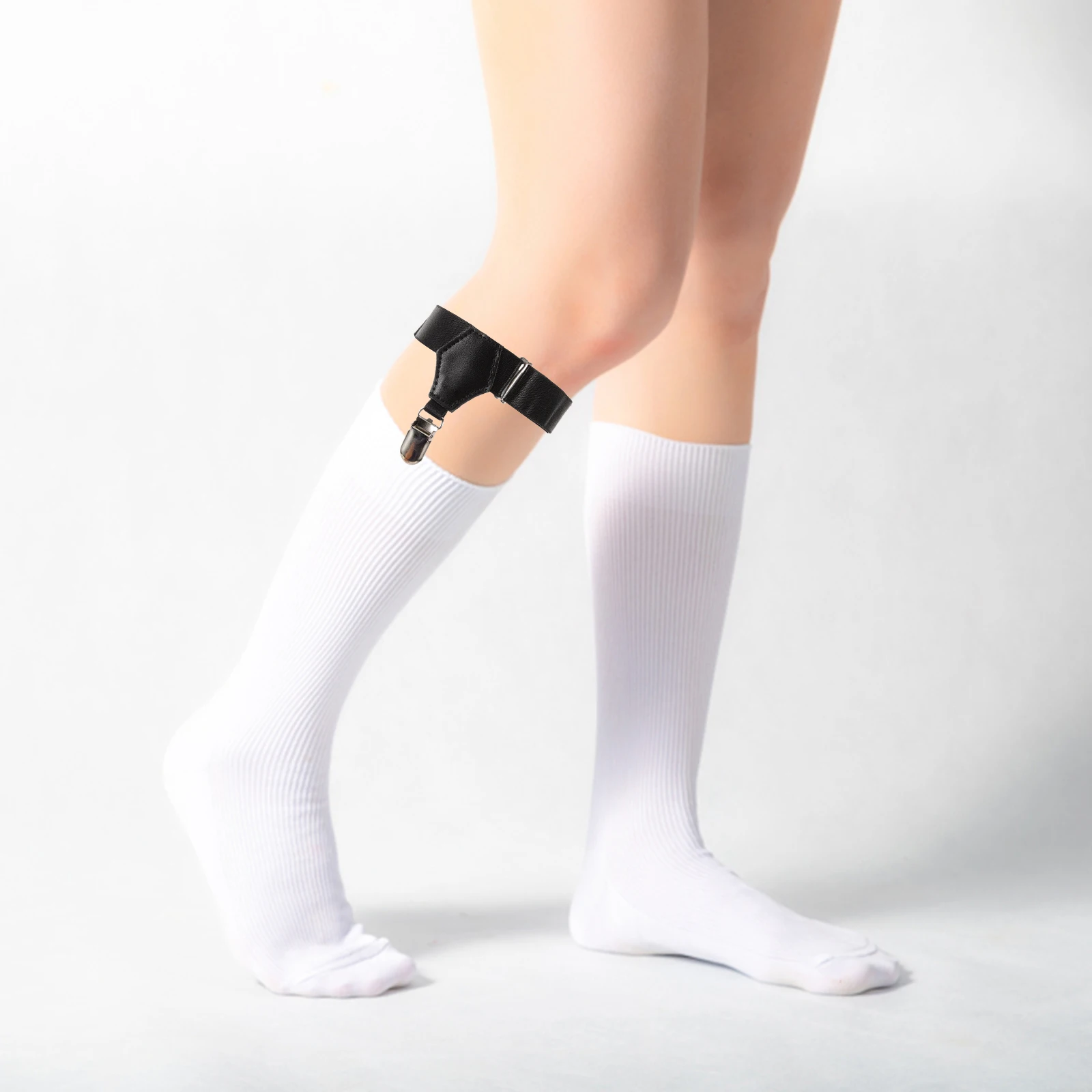 

2pcs Black Double Head Clip Anti Slip Leg Garter Socks Keeper Women Men Adjustable Fixed Strap Stay Sock Clamp