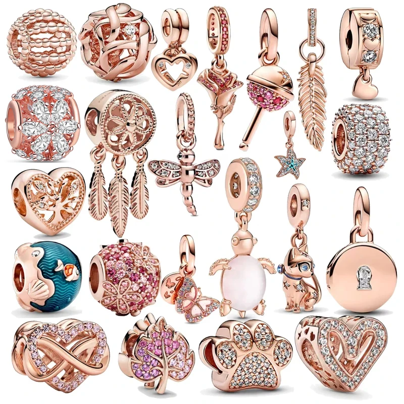 

925 Sterling Silver New RoseGold Crown Family Mom Lip Diy Double Color Bead Fit Pantaro Bracelet Bangle Fine Jewerlry