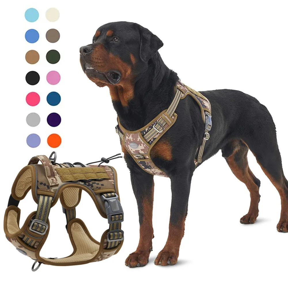 Tactical Dog Harness, No Pull Dog Harness, Adjustable Breathable Dog Vest Harness for Medium Large Dog Reflective Military