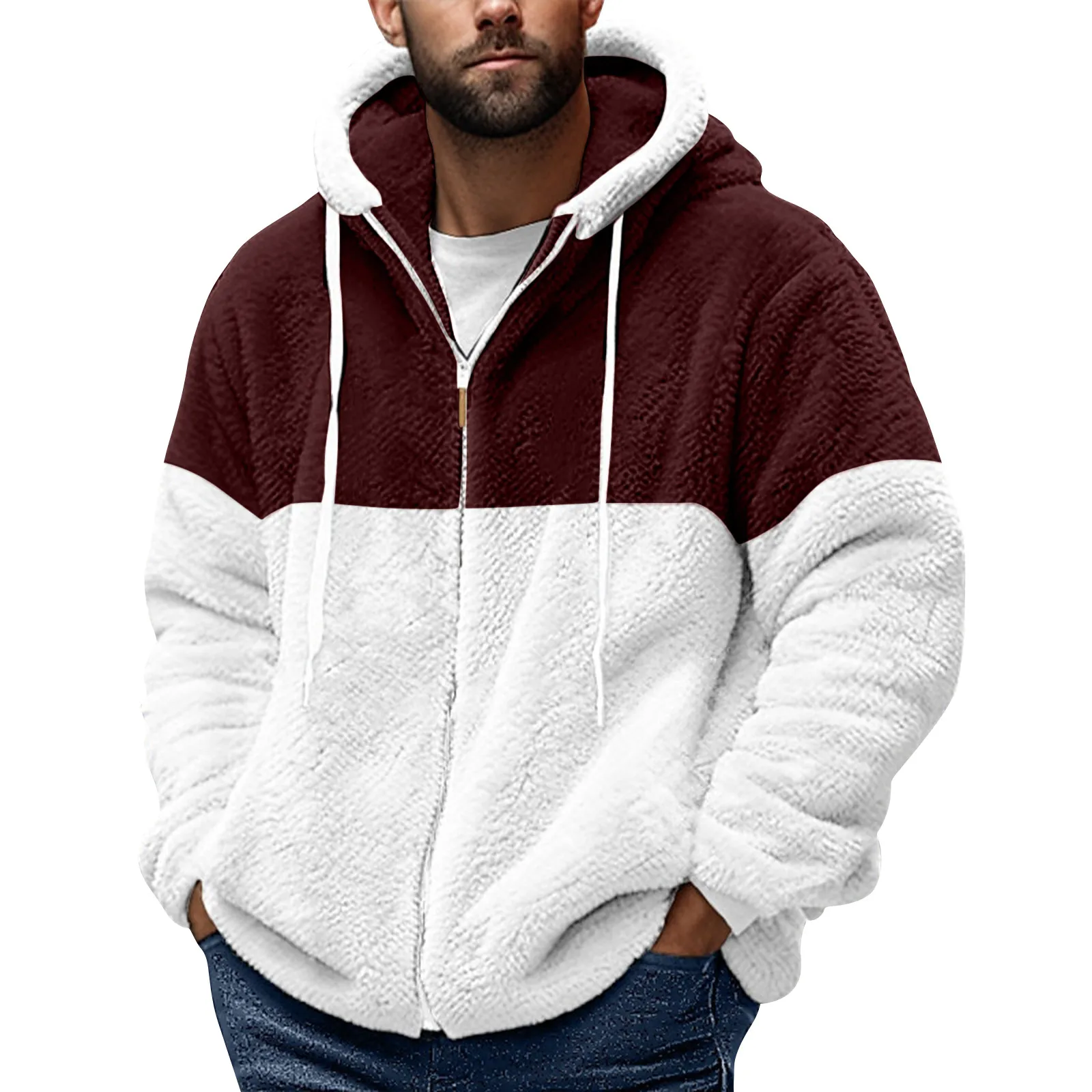 Abrigo grueso de felpa para hombre, versión coreana de la tendencia de Sudadera con capucha con cremallera, abrigo de lana informal suelto, Primavera, Invierno