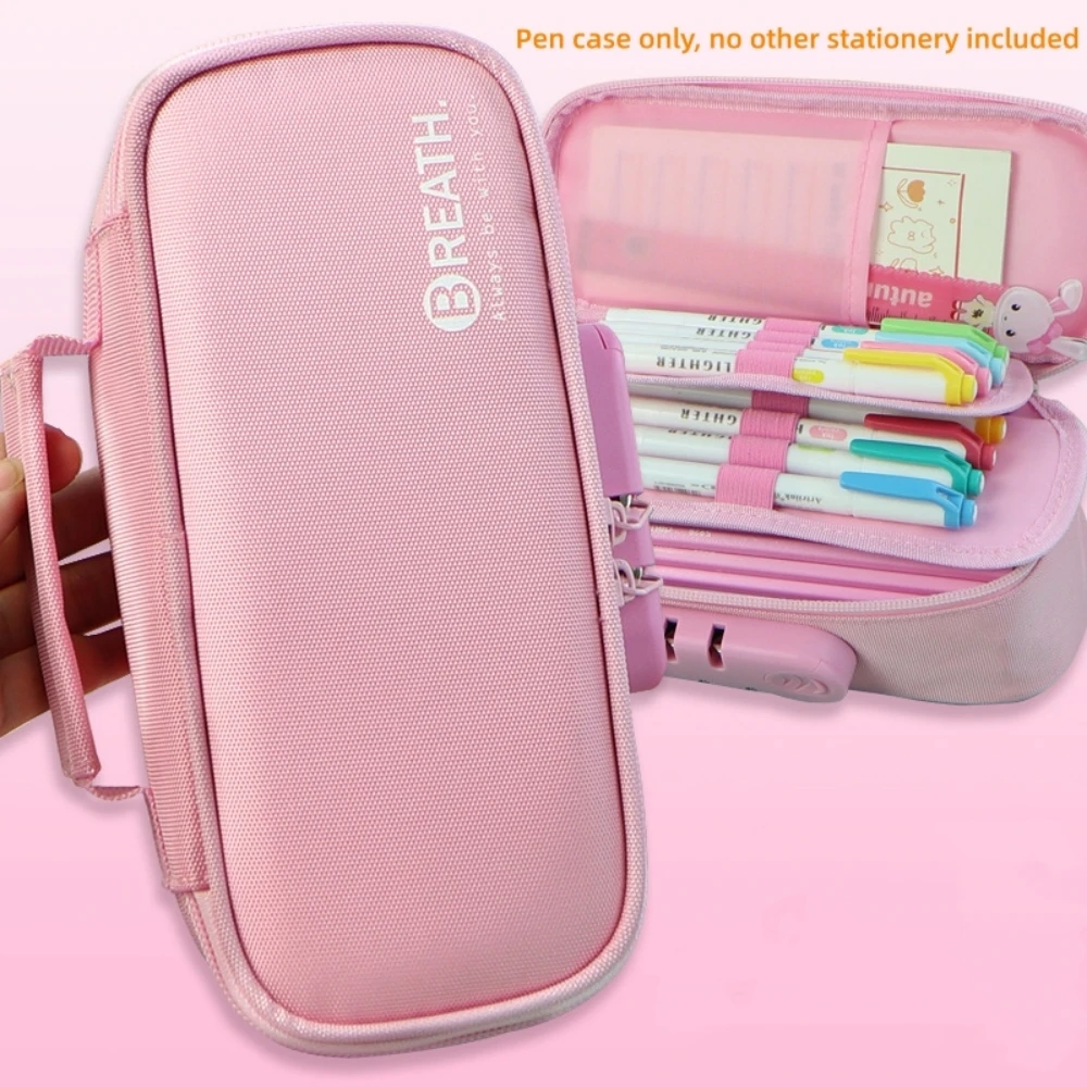 Imagem -03 - Portátil Rosa Oxford Pano Lápis Case Bonito Papelaria Caixa Estudante Grande Capacidade Multi-funcional Mini Bloqueio de Código