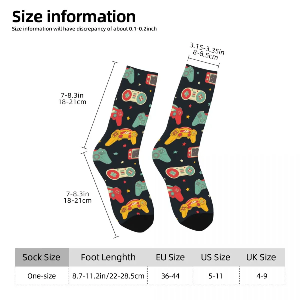 Funny Crazy Sock for Men Retro Video Game Controller Hip Hop Harajuku Seamless Pattern Printed Boys Crew Sock Novelty Gift