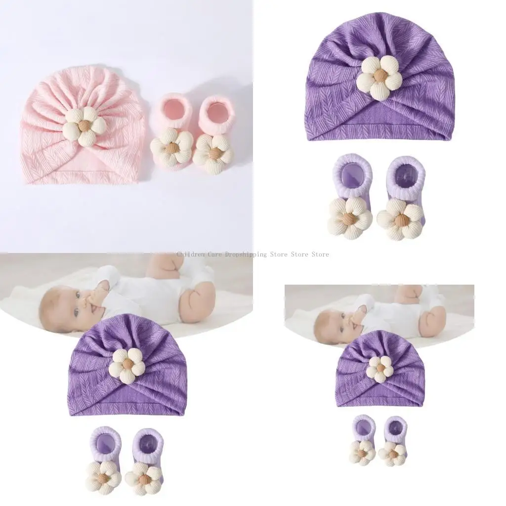 

Infant Knitted Hat Sock set Stylish Newborn Baby Hat & Socks Set for Newborns Up To 12 Months Perfect For Any Occasion