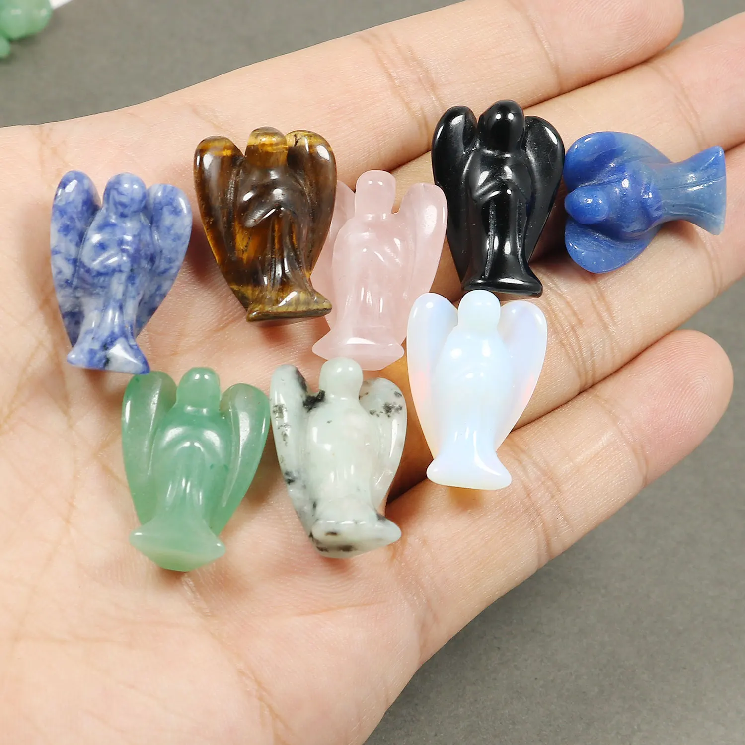 

12pcs 1in Natural Angel Stone Carved Pendants Charms Beads Sculpture For Healing Reiki Jewelry Making Wholesale Gems Accessories