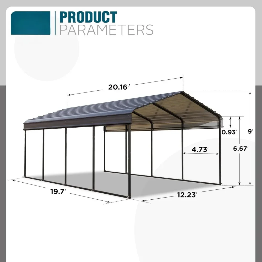 12 X 20 FT Carport Garage with Galvanized Steel Roof, Frame and Bolts for Car, Truck and Boats, Heavy Duty Carport Garage