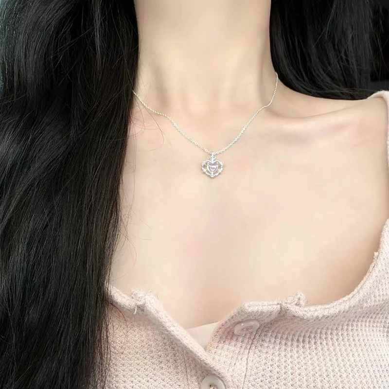 1PC Heart Necklaces Simple Necklace Party Jewelry Gift Sweet Elegant Clavicle Chain Love Necklace Choker Clavicle Chain