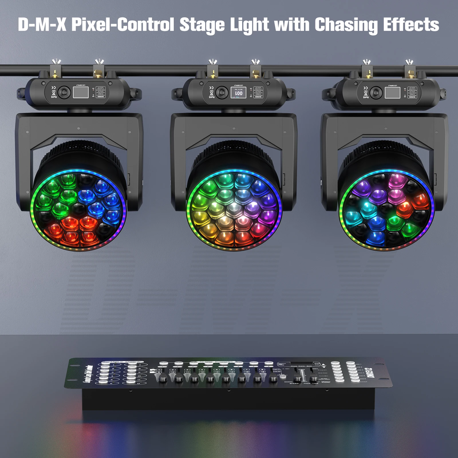 Somspot 19x15W RGBW LED Moving Head Light Beam Focusing Light Dyeing Projection Light DMX Stage Light Effect for Disco Bar Party
