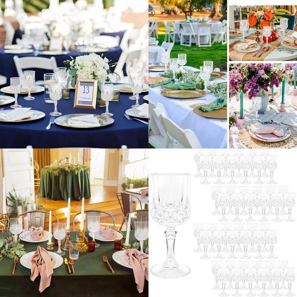 

Set of 48 Clear Plastic Wine Glasses, Reusable Vintage-Style Goblets for Weddings and Grand Events