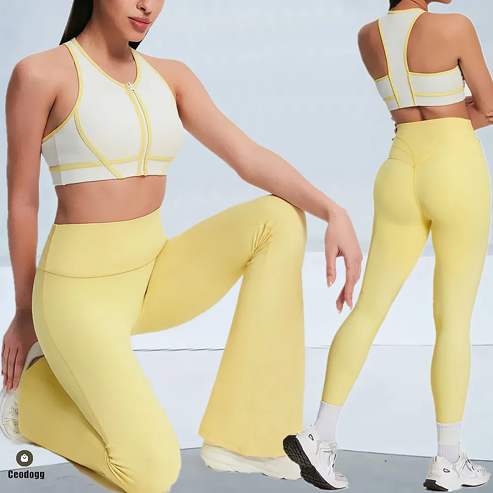 2PCS High-Impact Zipper Sports Bra Tracksuit Women's Gym Yoga Set Running Legging Outdoor Wide Gym Pant Athletic Wear Suti XP244