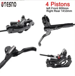 TESNO 4-Piston Hydraulic Disc Brake Set MTB Accessories with 800mm/1450mm Hose Kit Left Front/Right Rear Brake Calipers