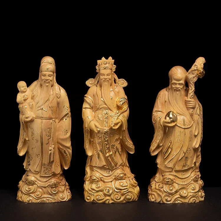 

15cm FU LU SHOU Three Gods Statue Wood Crafts God Mascot Praying Statue