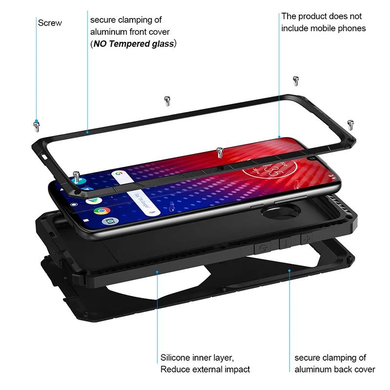 Original Imatch Phone Case Heavy Duty Protection Armor Metal Anti-fall Aluminum Full Protective Case For Motorola Moto Z4 Z3