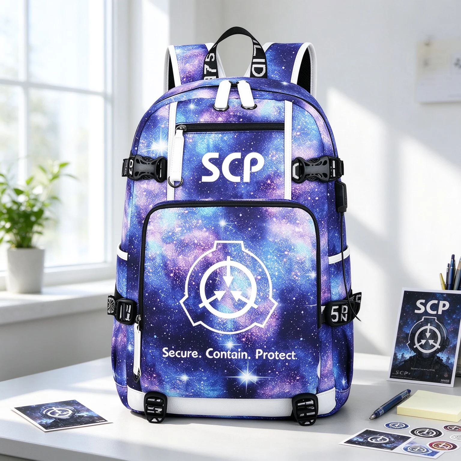 SCP Foundation Galaxy Travel Backpack Large School Bags Waterproof Bookbag USB Charging Laptop Bagpack Women Daypack Rucksack