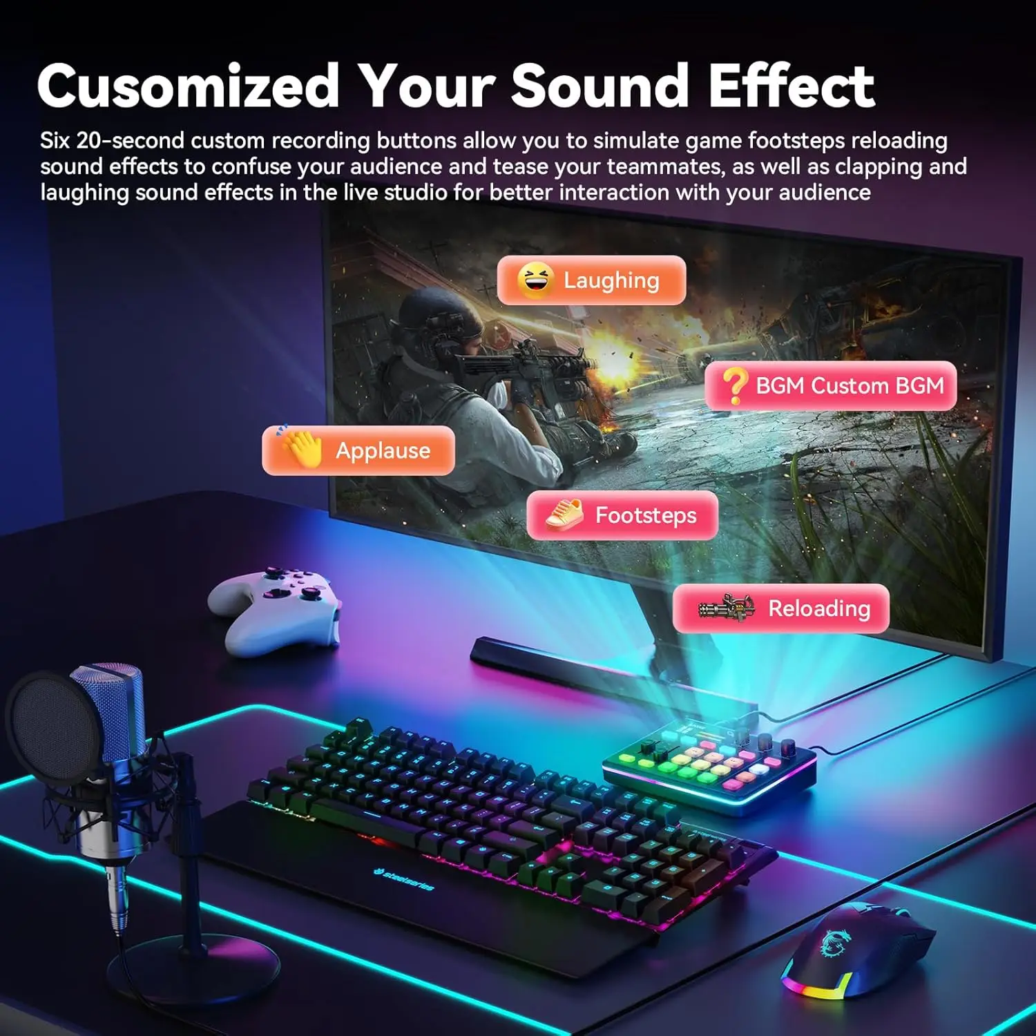 Gaming Audio Mixer, Audio Interface with Pro-preamp, Voice Changer & DJ Mixer Effects, Live Sound Card for Streaming, Podcasting