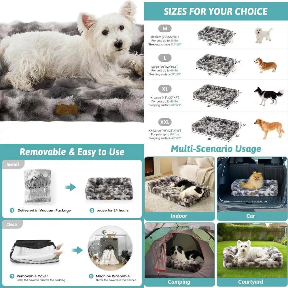 

Medium Orthopedic Faux Fur Dog Bed, Waterproof Cover, U-Shaped Sofa, Anti-Slip Base, Tie-Dye Grey, 30x20x6.5 inches