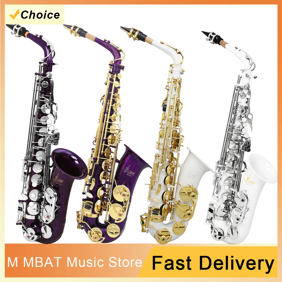 

SLADE Alto Saxophone Eb Brass Body White Shell Keys Purple Saxophone Professional Sax Woodwind Instrument With Bag Brushes Strap