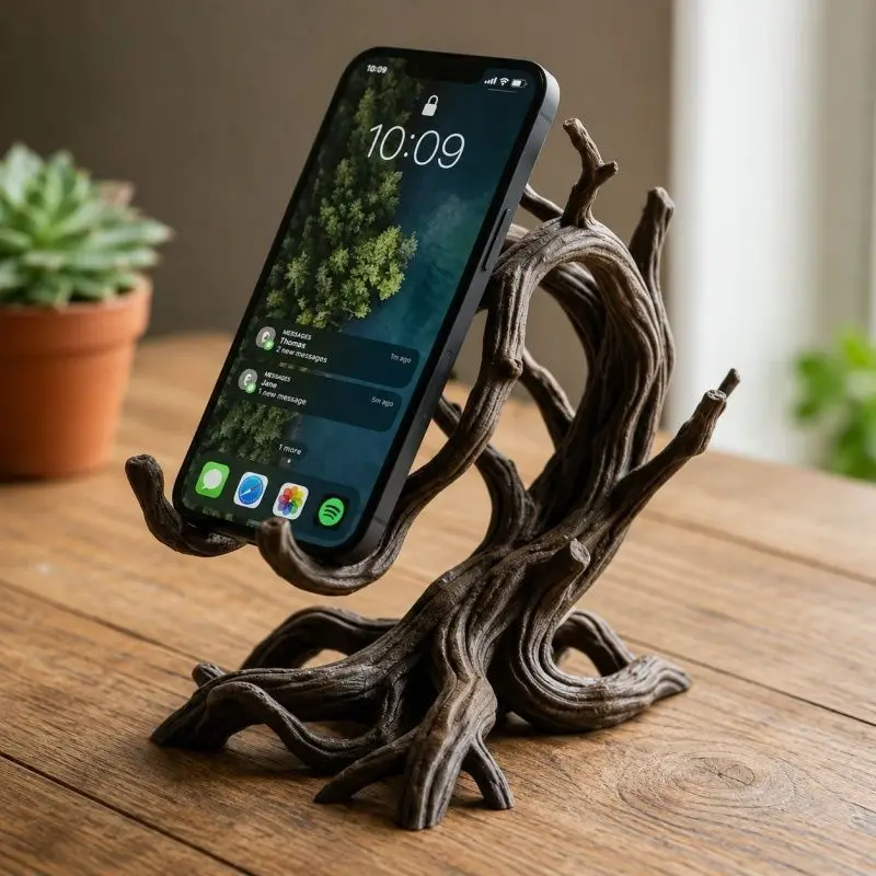 3D Printed Root Carving Style Phone Holder Desktop Creative Ornament Phone Stand Healing Office Gadget