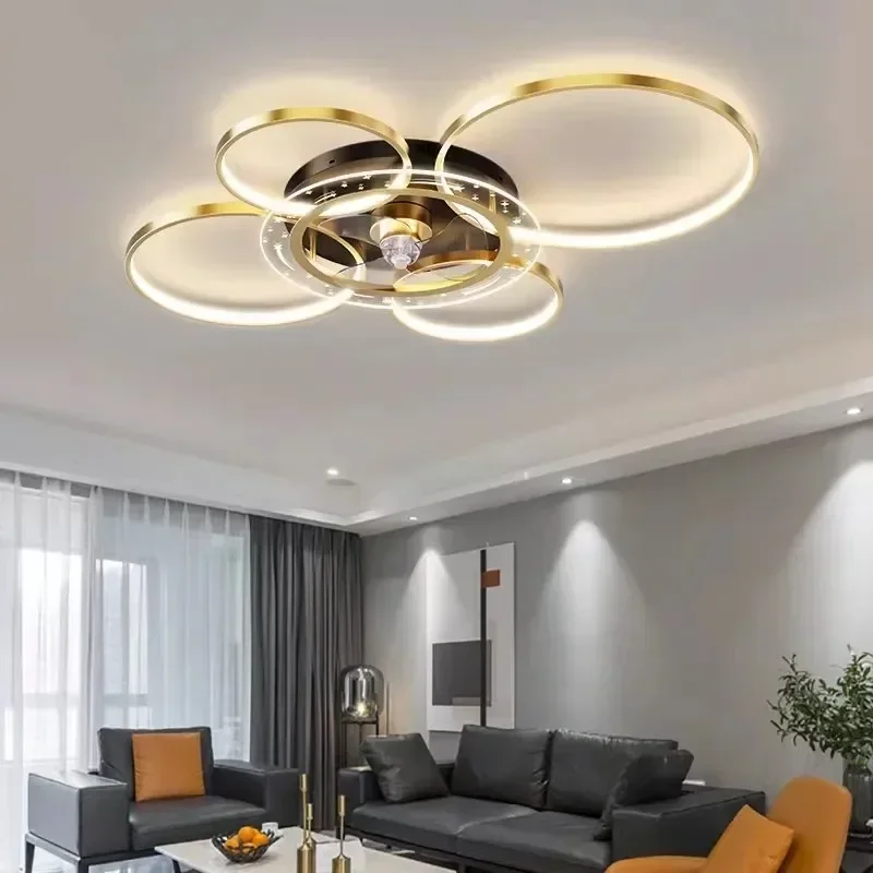 Gold cieling fan Remote Control Low Profilestepless Dimming Closed  With Embedded Invisible Blade living room ceiling fan