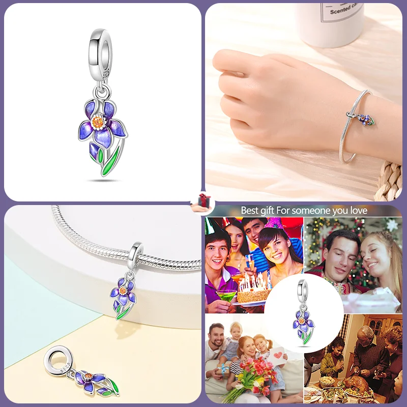 2024 New Fashion Colorful Flower Butterfly Charm Beads Suitable for Pandora Original Bracelet DIY Exquisite Jewelry Gift Making